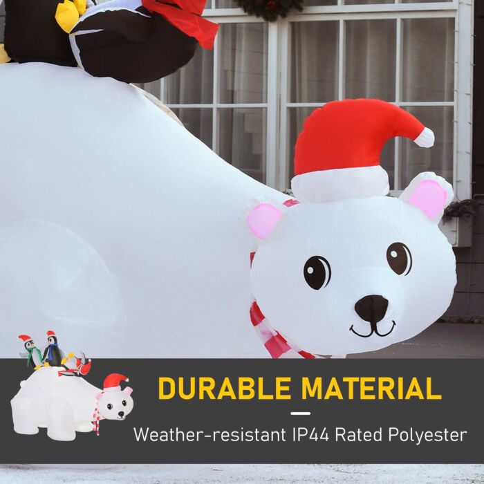 Homcom 5ft Outdoor Christmas Inflatable With Led Light, Lighted Blowup Polar Bear With Three Penguins, Giant Yard Party Decoration For Garden Lawn