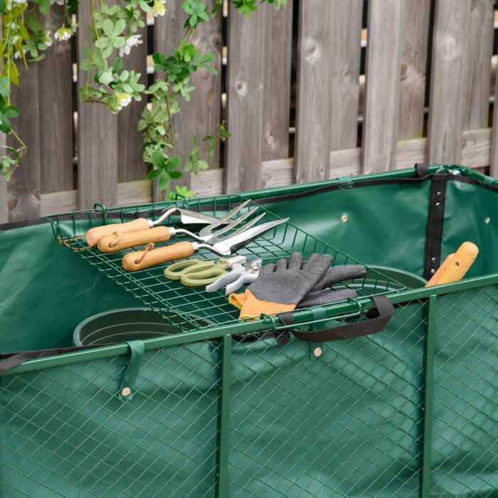 Outsunny Large 4 Wheel Heavy Duty Garden Trolley Cart Wheelbarrow With Handle And Metal Frame - Green