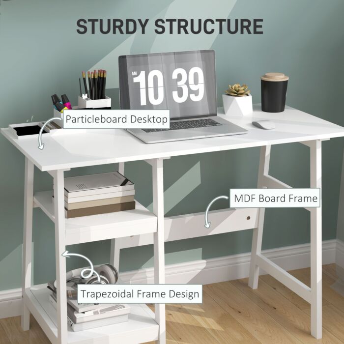 Homcom Compact Computer Desk With Storage Shelves, Study Table With Bookshelf, Pc Table Workstation For Home Office, Study, Easy Assembly, 106 X 51cm, White