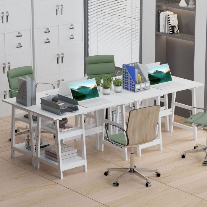 Homcom Compact Computer Desk With Storage Shelves, Study Table With Bookshelf, Pc Table Workstation For Home Office, Study, Easy Assembly, 106 X 51cm, White
