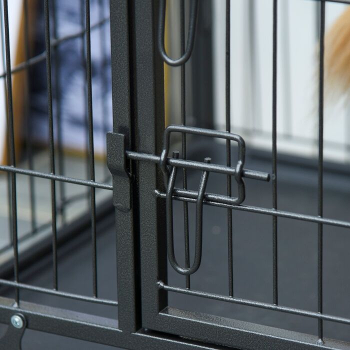 Pawhut Metal Dog Cage Kennel Locking Door & Wheels Removable Tray Openable Top For Medium Pets 94 X 58 X 69.5 Cm
