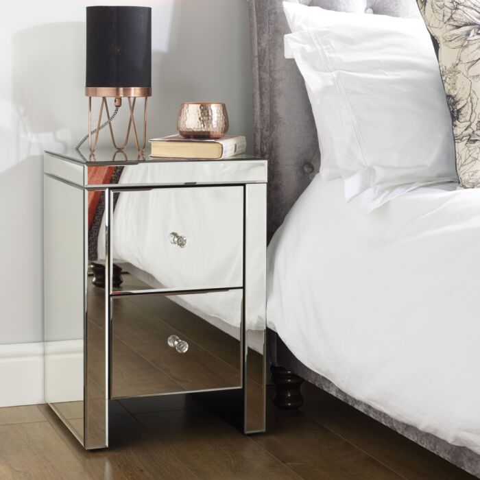 Seville 2 Drawer Bedside Mirrored