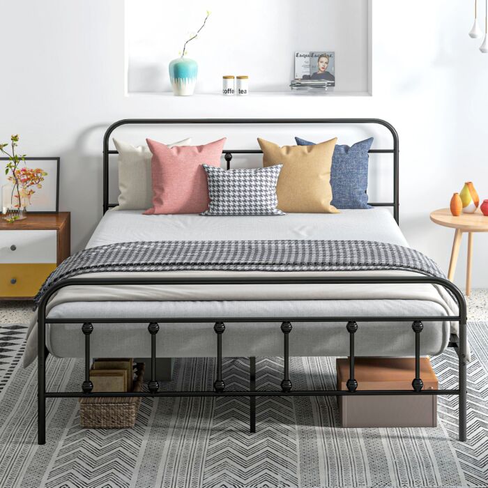 Homcom 5ft King Platform Bed Frame With Underbed Storage Tall Headboard Steel Slat No Box Spring Needed Easy Assembly Black