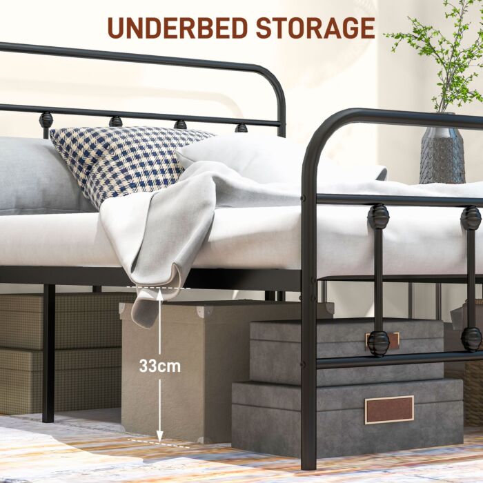 Homcom 5ft King Platform Bed Frame With Underbed Storage Tall Headboard Steel Slat No Box Spring Needed Easy Assembly Black