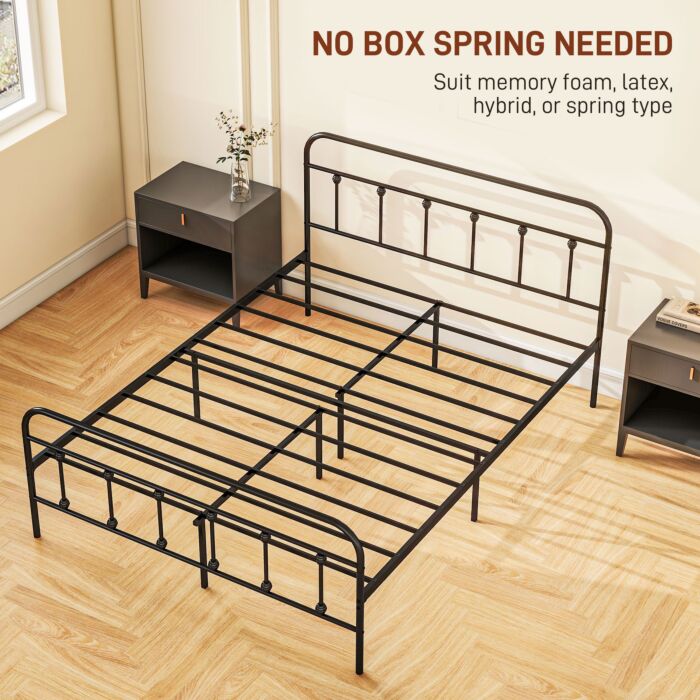 Homcom 5ft King Platform Bed Frame With Underbed Storage Tall Headboard Steel Slat No Box Spring Needed Easy Assembly Black