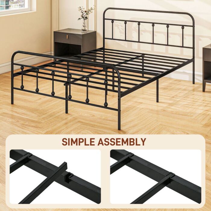 Homcom 5ft King Platform Bed Frame With Underbed Storage Tall Headboard Steel Slat No Box Spring Needed Easy Assembly Black