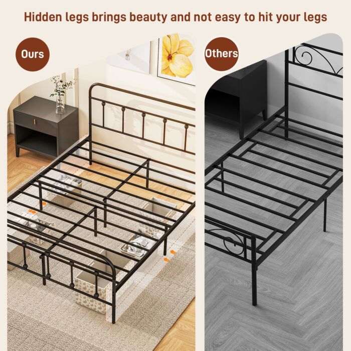 Homcom 5ft King Platform Bed Frame With Underbed Storage Tall Headboard Steel Slat No Box Spring Needed Easy Assembly Black