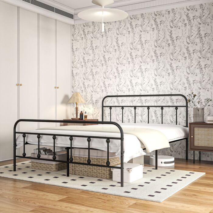 Homcom 5ft King Platform Bed Frame With Underbed Storage Tall Headboard Steel Slat No Box Spring Needed Easy Assembly Black