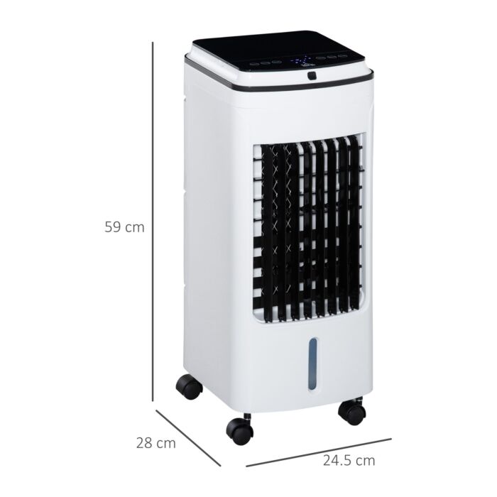 Homcom 3-in-1 Evaporative Air Cooler With 4l Water Tank, Portable Fan Cooler With Automatic Oscillation, Timer, Remote, White