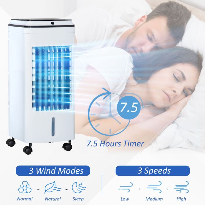Homcom 3-in-1 Evaporative Air Cooler With 4l Water Tank, Portable Fan Cooler With Automatic Oscillation, Timer, Remote, White