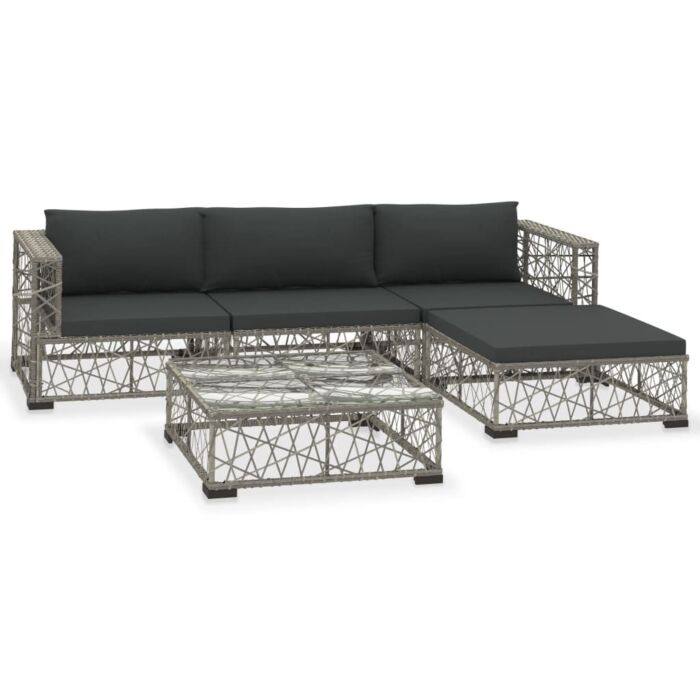Vidaxl 5 Piece Garden Lounge Set With Cushions Poly Rattan Grey