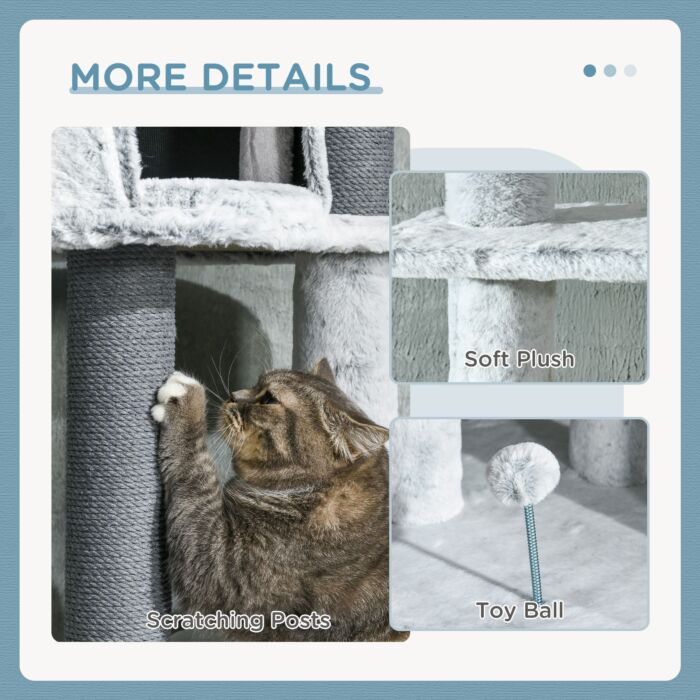Pawhut 255cm Floor To Ceiling Cat Tree With Scratching Posts, Height Adjustable Cat Tower With Hammock, House, Anti-tipping Kit, Perches, Toys, Grey