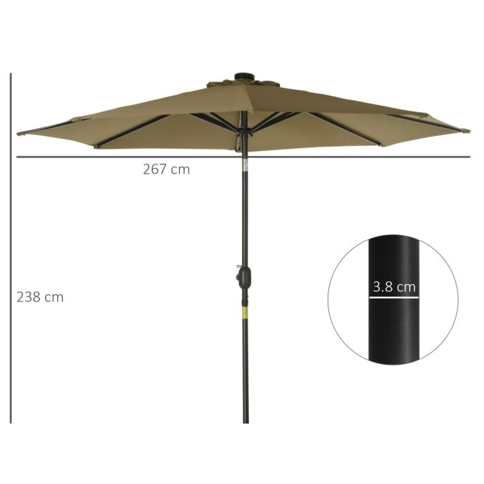 Outsunny 24 Led Solar Powered Parasol Umbrella-brown