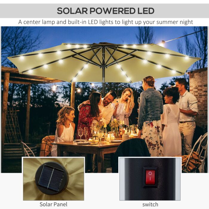 Outsunny 24 Led Solar Powered Parasol Umbrella-brown