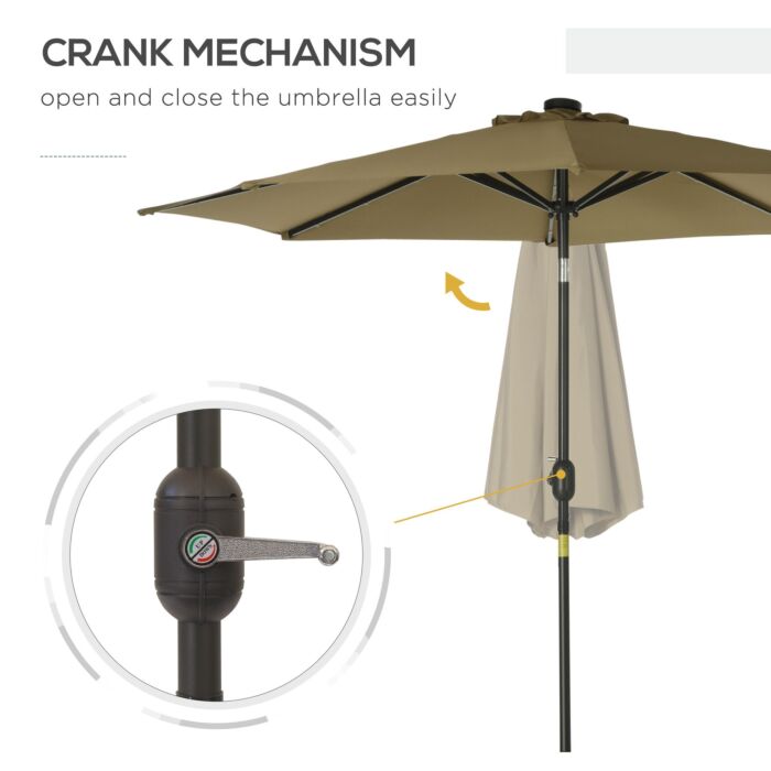 Outsunny 24 Led Solar Powered Parasol Umbrella-brown