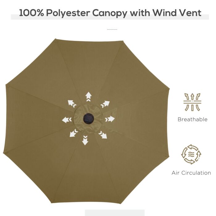 Outsunny 24 Led Solar Powered Parasol Umbrella-brown