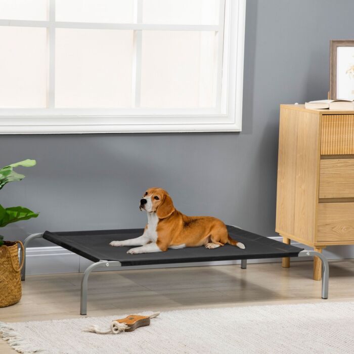 Pawhut Elevated Pet Bed Cooling Raised Cot-style Bed For Large Medium Sized Dogs With Non-slip Pads Breathable Mesh Fabric, 110 X 75 X 20 Cm - Black