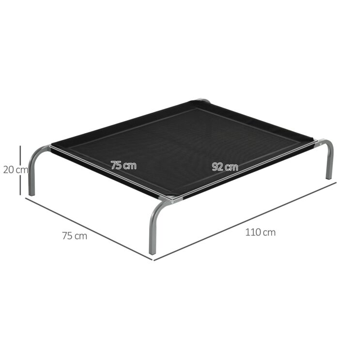 Pawhut Elevated Pet Bed Cooling Raised Cot-style Bed For Large Medium Sized Dogs With Non-slip Pads Breathable Mesh Fabric, 110 X 75 X 20 Cm - Black