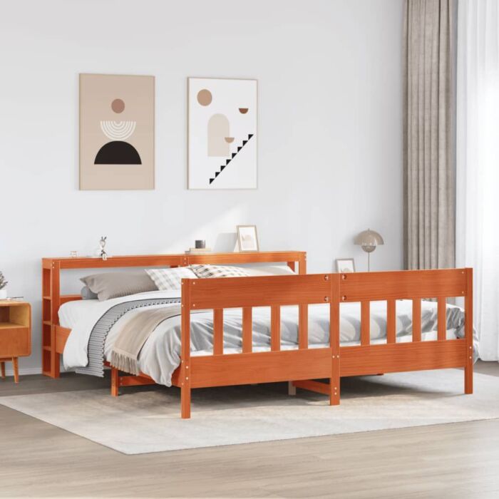 Vidaxl Bed Frame With Headboard Wax Brown 180x200 Cm Super King Solid Wood Pine