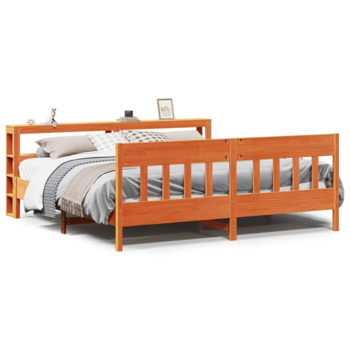 Vidaxl Bed Frame With Headboard Wax Brown 180x200 Cm Super King Solid Wood Pine