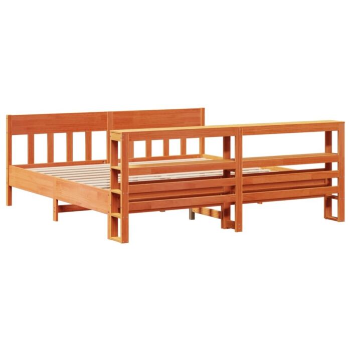 Vidaxl Bed Frame With Headboard Wax Brown 180x200 Cm Super King Solid Wood Pine