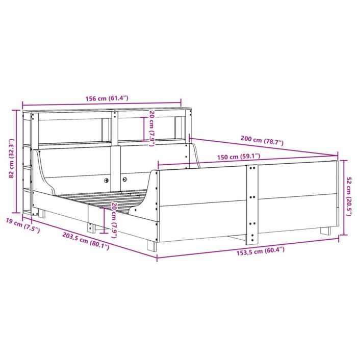 Vidaxl Bed Frame Without Mattress 150x200 Cm King Size Solid Wood Pine