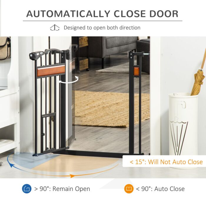 Pawhut Dog Gate With Cat Door Pet Safety Gate, Auto Close Double Locking Pine Wood Decoration, For Doorways Stairs Indoor, 74-80 Cm Wide, Black