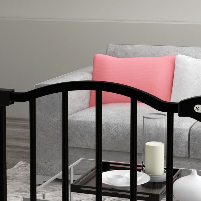 Pawhut Metal Pet Safety Gate Dog Gate Folding Fence, Black