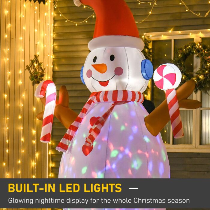Homcom 2.4m Christmas Inflatable Snowman With Candy, Rotating Lighted For Home Indoor Outdoor Garden Lawn Decoration Party Prop
