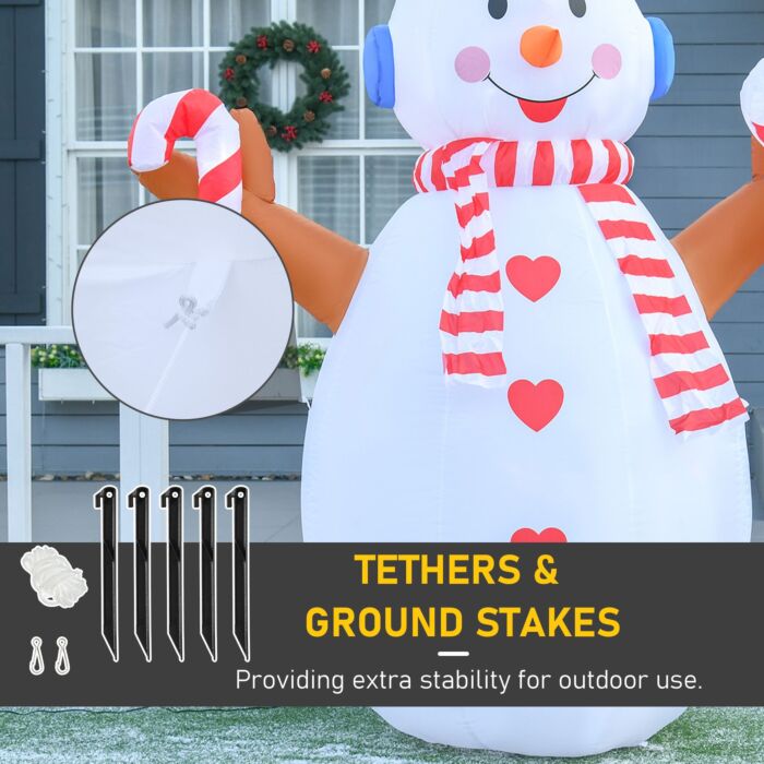 Homcom 2.4m Christmas Inflatable Snowman With Candy, Rotating Lighted For Home Indoor Outdoor Garden Lawn Decoration Party Prop