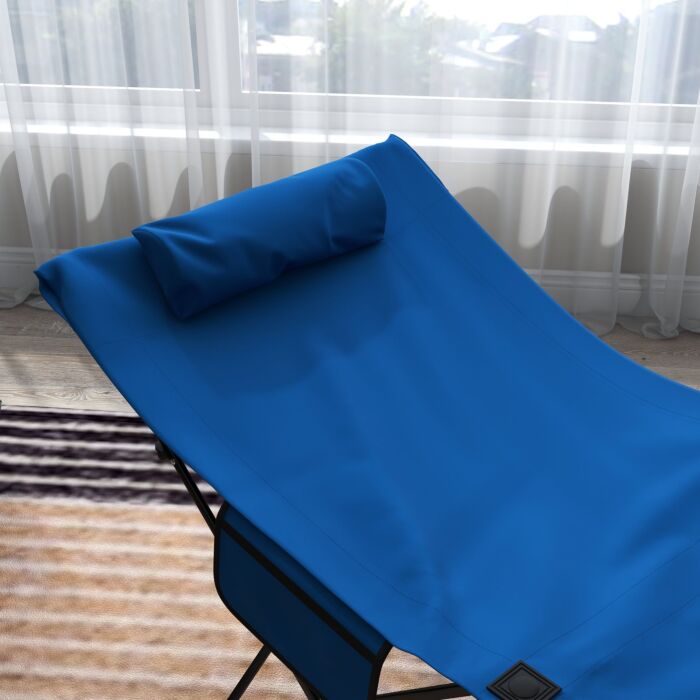 Outsunny Foldable Sun Lounger, Outdoor Tanning Sun Lounger Chair With Side Pocket, Headrest, Oxford Seat, Dark Blue