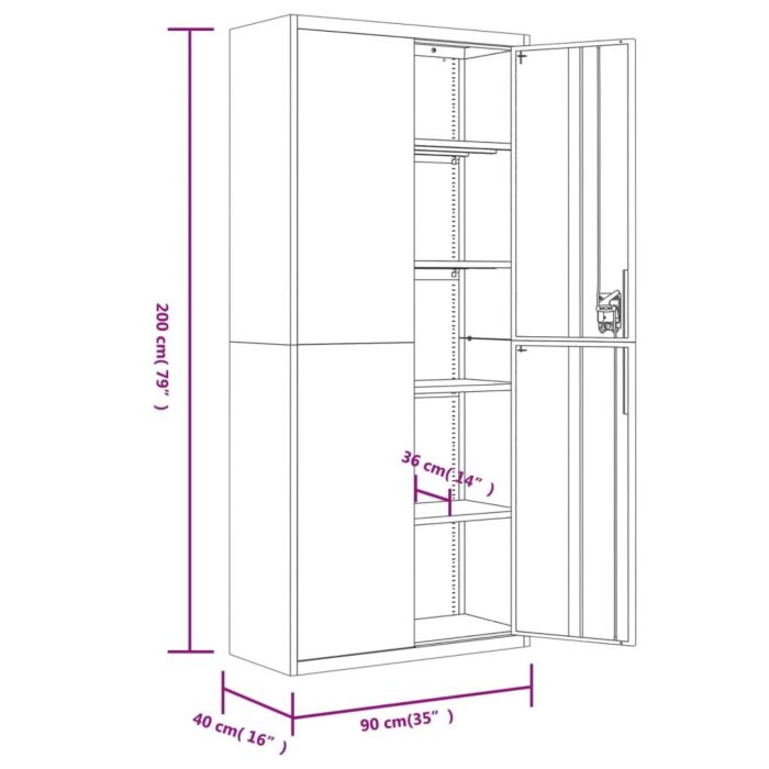 Vidaxl File Cabinet White 90x40x200 Cm Steel