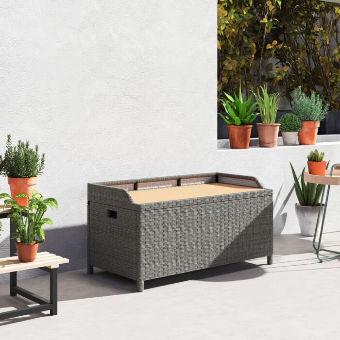Outsunny 130 L Rattan Garden Storage Box, With Seat - Grey