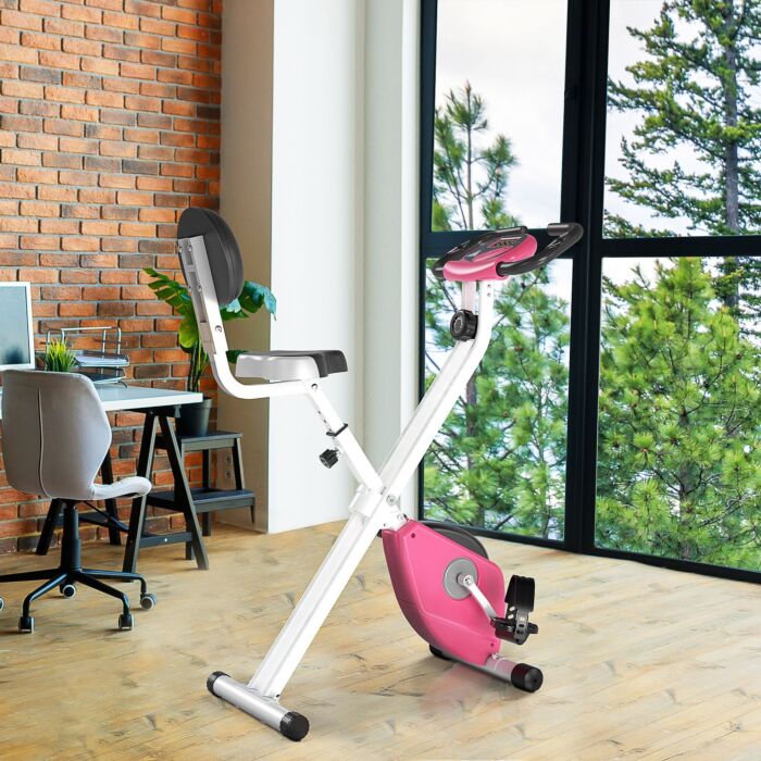 Homcom Magnetic Resistance Exercise Bike Foldable W/ Lcd Monitor Adjustable Seat Heart Rate Monitors Foot Pads Home Office Fitness Training Workout