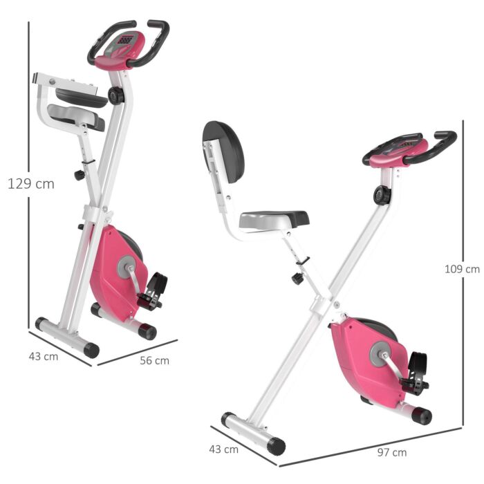 Homcom Magnetic Resistance Exercise Bike Foldable W/ Lcd Monitor Adjustable Seat Heart Rate Monitors Foot Pads Home Office Fitness Training Workout
