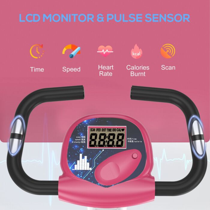 Homcom Magnetic Resistance Exercise Bike Foldable W/ Lcd Monitor Adjustable Seat Heart Rate Monitors Foot Pads Home Office Fitness Training Workout
