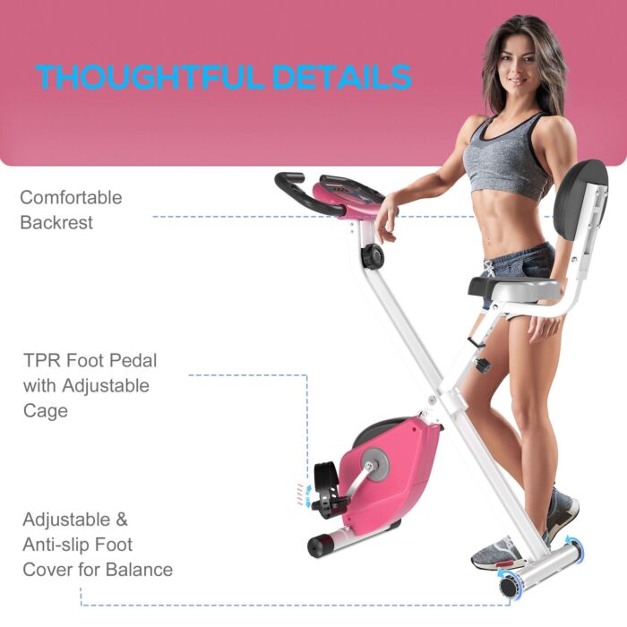 Homcom Magnetic Resistance Exercise Bike Foldable W/ Lcd Monitor Adjustable Seat Heart Rate Monitors Foot Pads Home Office Fitness Training Workout