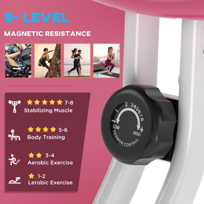 Homcom Magnetic Resistance Exercise Bike Foldable W/ Lcd Monitor Adjustable Seat Heart Rate Monitors Foot Pads Home Office Fitness Training Workout