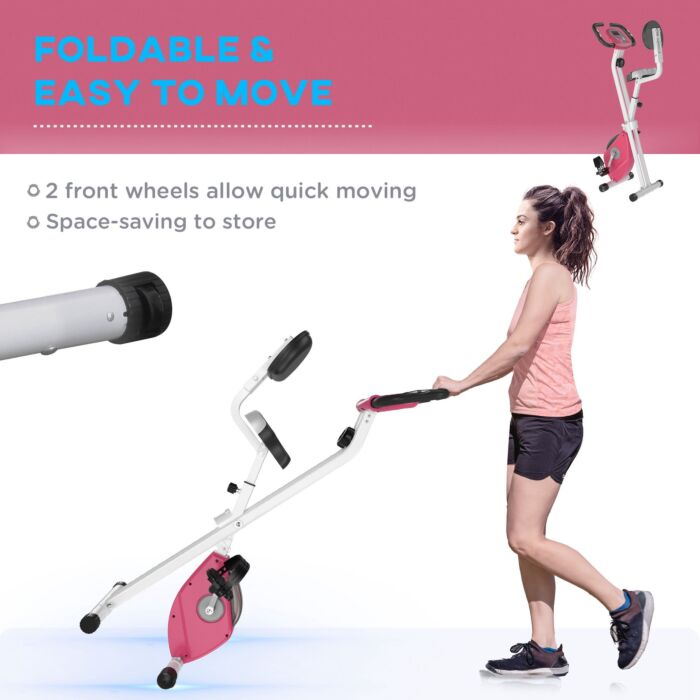 Homcom Magnetic Resistance Exercise Bike Foldable W/ Lcd Monitor Adjustable Seat Heart Rate Monitors Foot Pads Home Office Fitness Training Workout