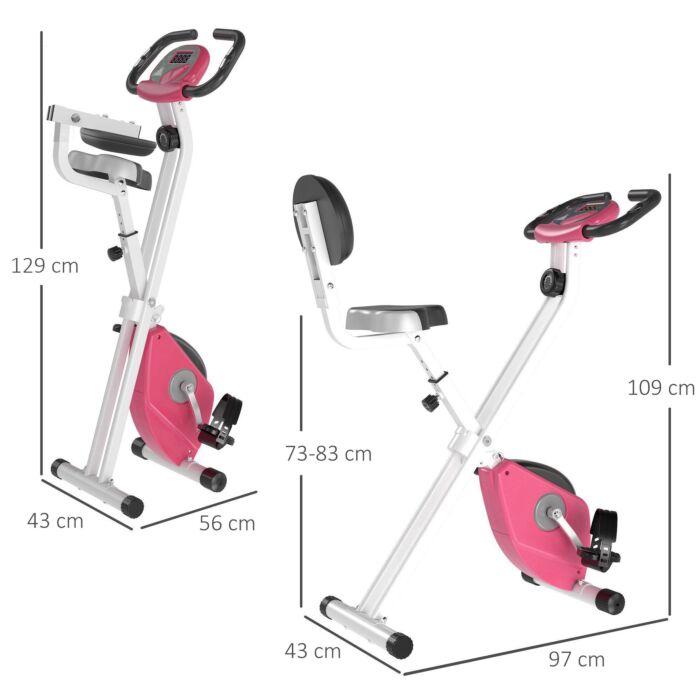 Homcom Magnetic Resistance Exercise Bike Foldable W/ Lcd Monitor Adjustable Seat Heart Rate Monitors Foot Pads Home Office Fitness Training Workout