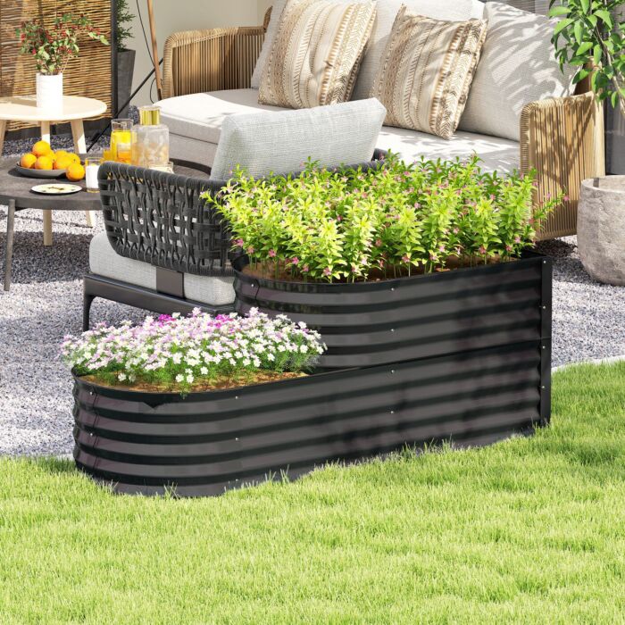 Outsunny Two-tier Galvanised Steel Garden Planter - Dark Grey