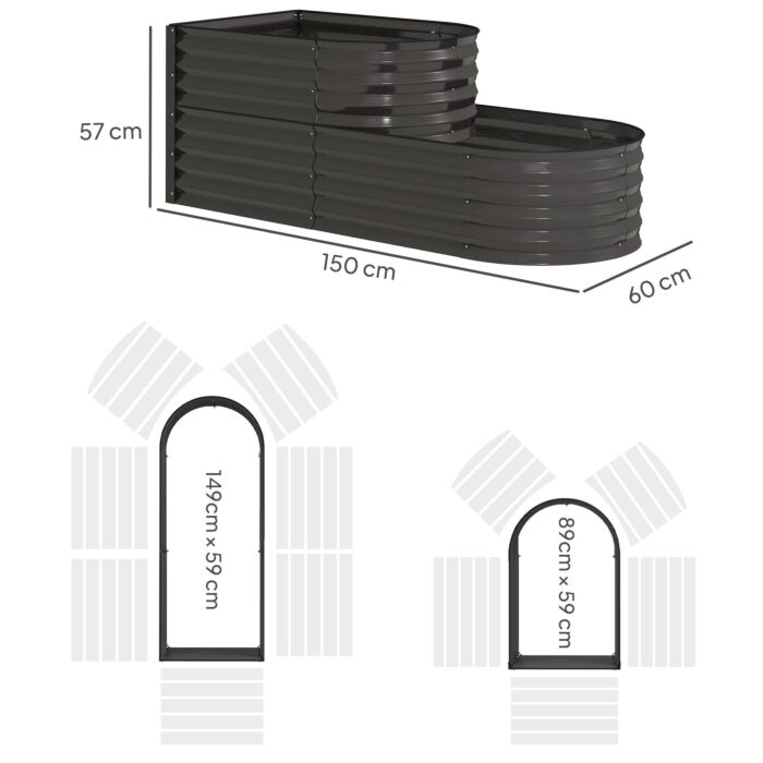 Outsunny Two-tier Galvanised Steel Garden Planter - Dark Grey