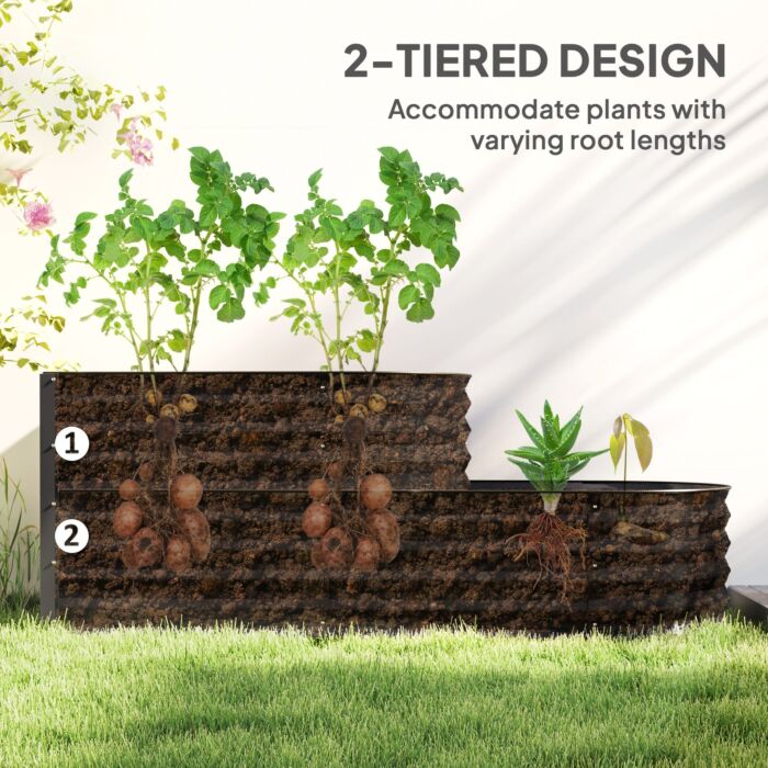 Outsunny Two-tier Galvanised Steel Garden Planter - Dark Grey