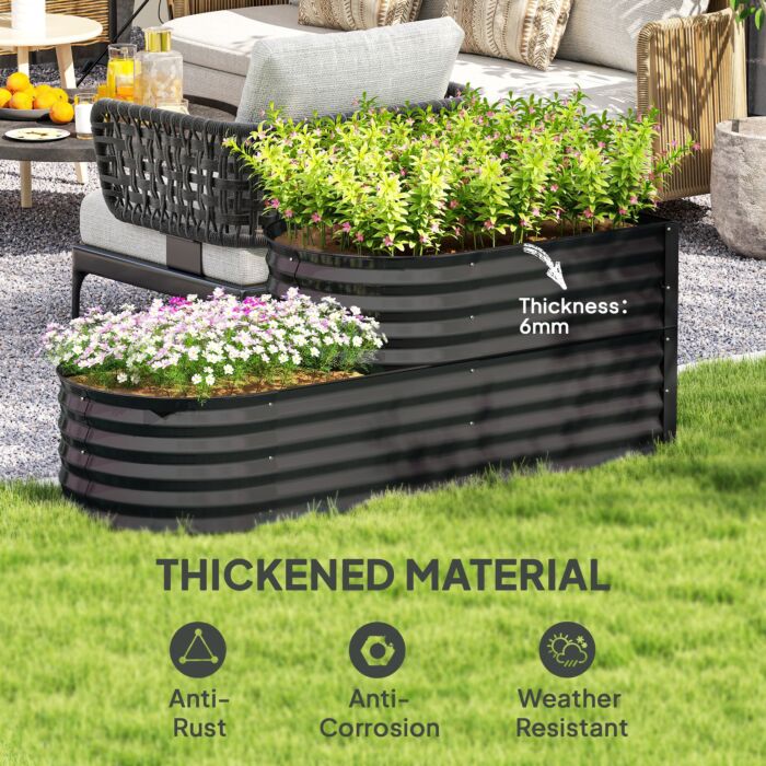 Outsunny Two-tier Galvanised Steel Garden Planter - Dark Grey
