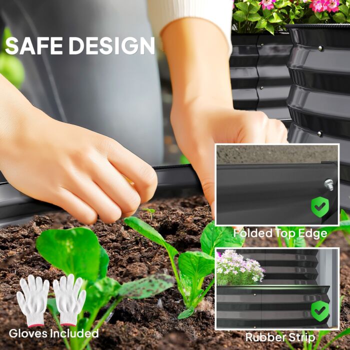 Outsunny Two-tier Galvanised Steel Garden Planter - Dark Grey