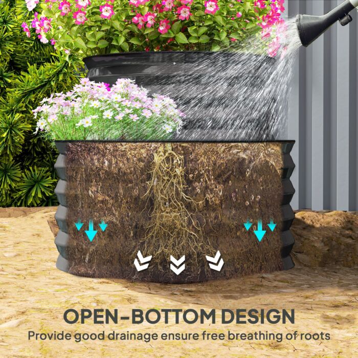 Outsunny Two-tier Galvanised Steel Garden Planter - Dark Grey