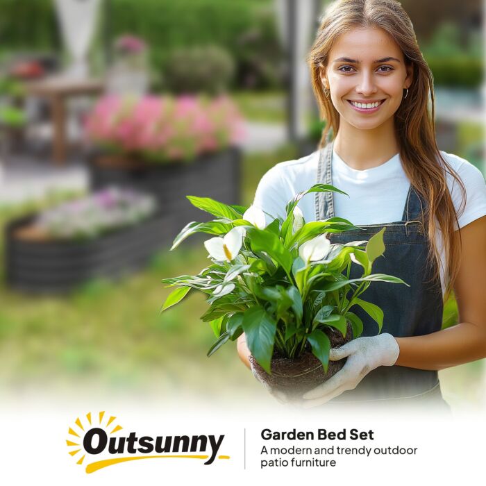 Outsunny Two-tier Galvanised Steel Garden Planter - Dark Grey