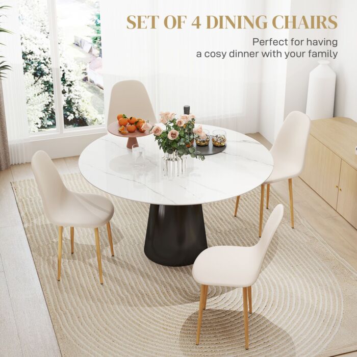 Homcom Modern Dining Chairs Set Of 4, Kitchen Chairs With Backrest And Steel Legs For Dining Room, Living Room, Khaki