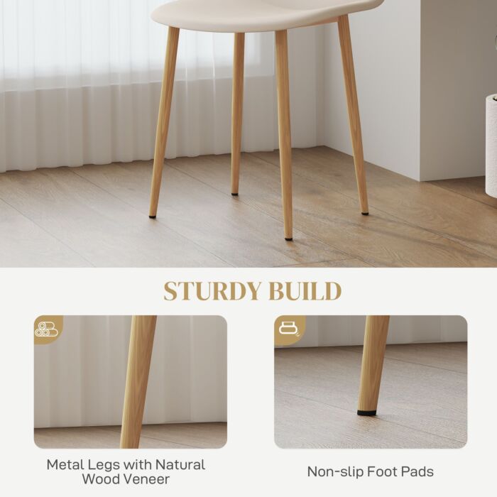 Homcom Modern Dining Chairs Set Of 4, Kitchen Chairs With Backrest And Steel Legs For Dining Room, Living Room, Khaki