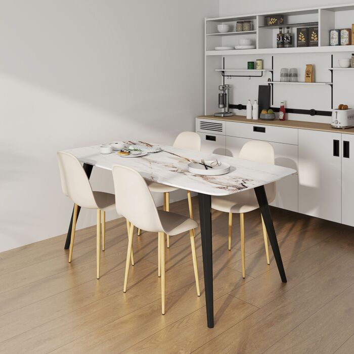 Homcom Modern Dining Chairs Set Of 4, Kitchen Chairs With Backrest And Steel Legs For Dining Room, Living Room, Khaki